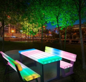 Solar Waterproof LED Garden Bench Rectangular Folding Table Outdoor Yard or Park Home Decoration PE Material