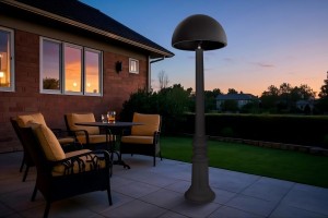 Heater and lighting fixture, combined with patio heating and lighting, outdoor heating lamp, warm and inviting lighting fixture