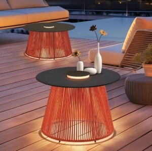 Solar-Powered Wicker Ironwork Coffee Table